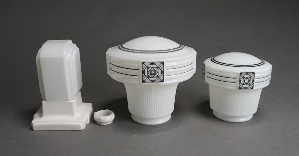 TWO ART DECO MILK GLASS SHADES