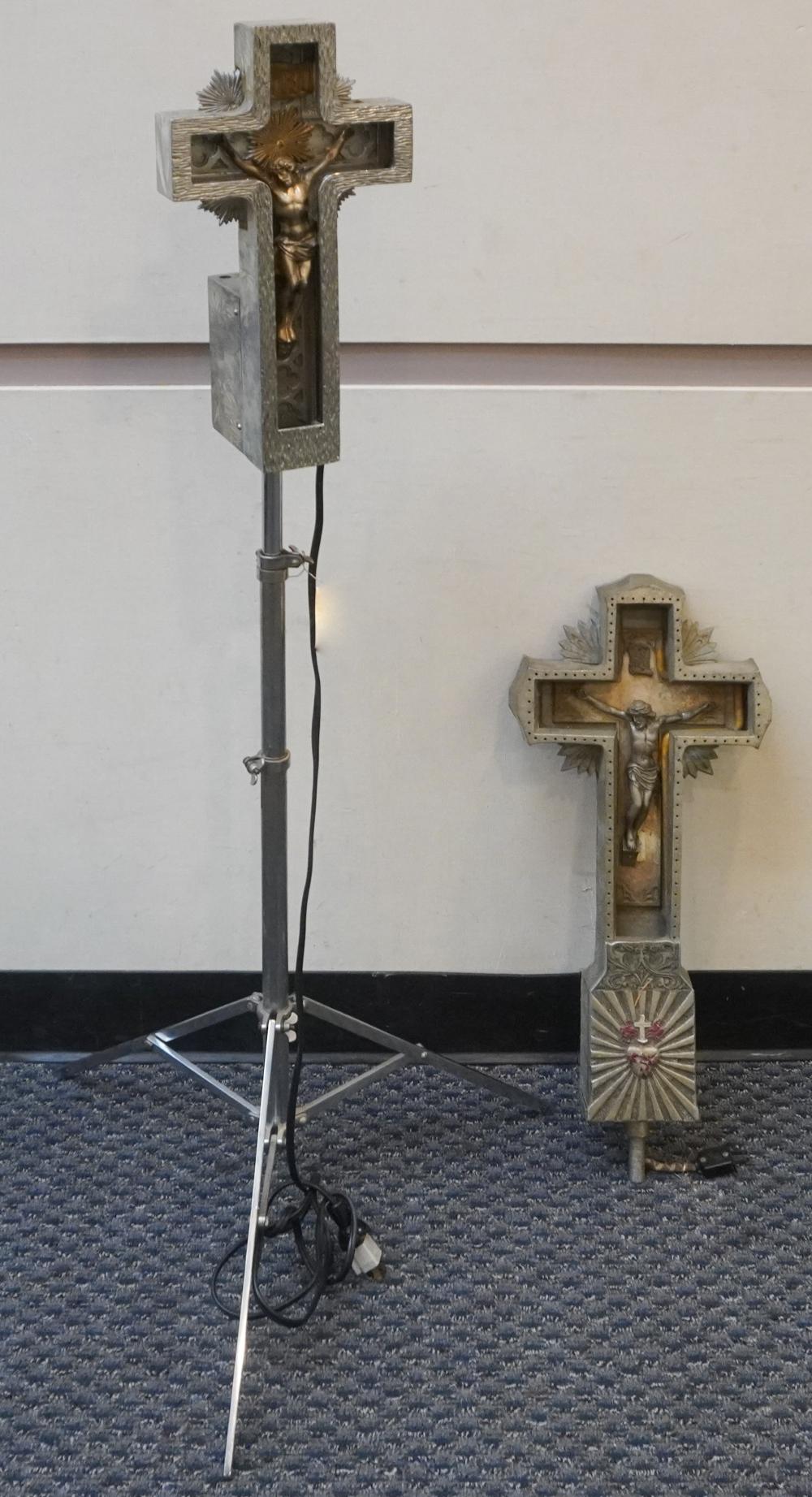TWO ART DECO NEON CRUCIFIX FUNERARY