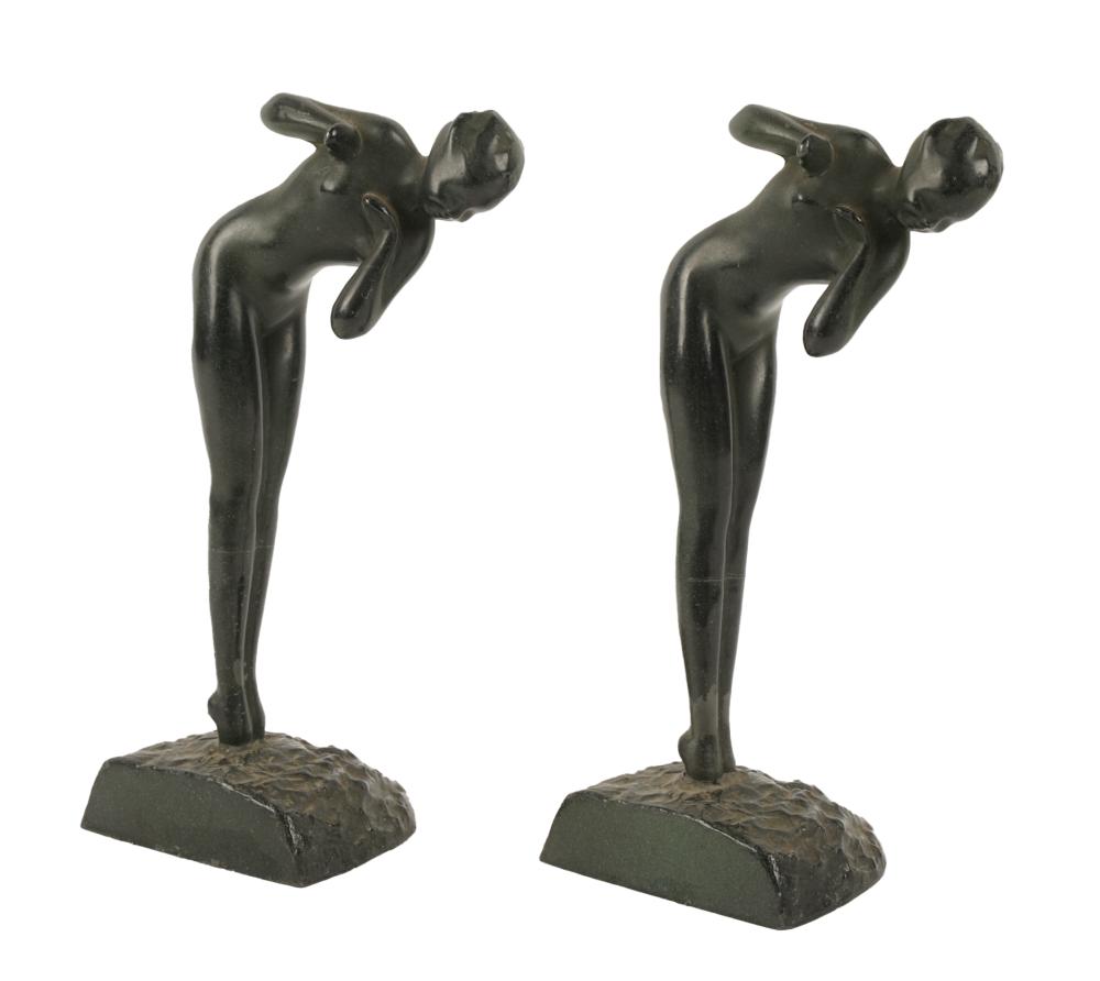 TWO ART DECO-STYLE PATINATED