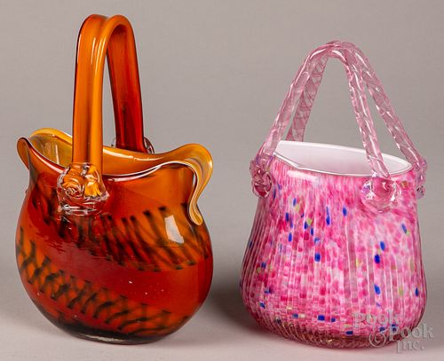 TWO ART GLASS BASKETSTwo art