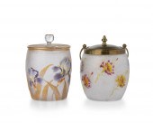TWO ART GLASS BISCUIT BARRELST