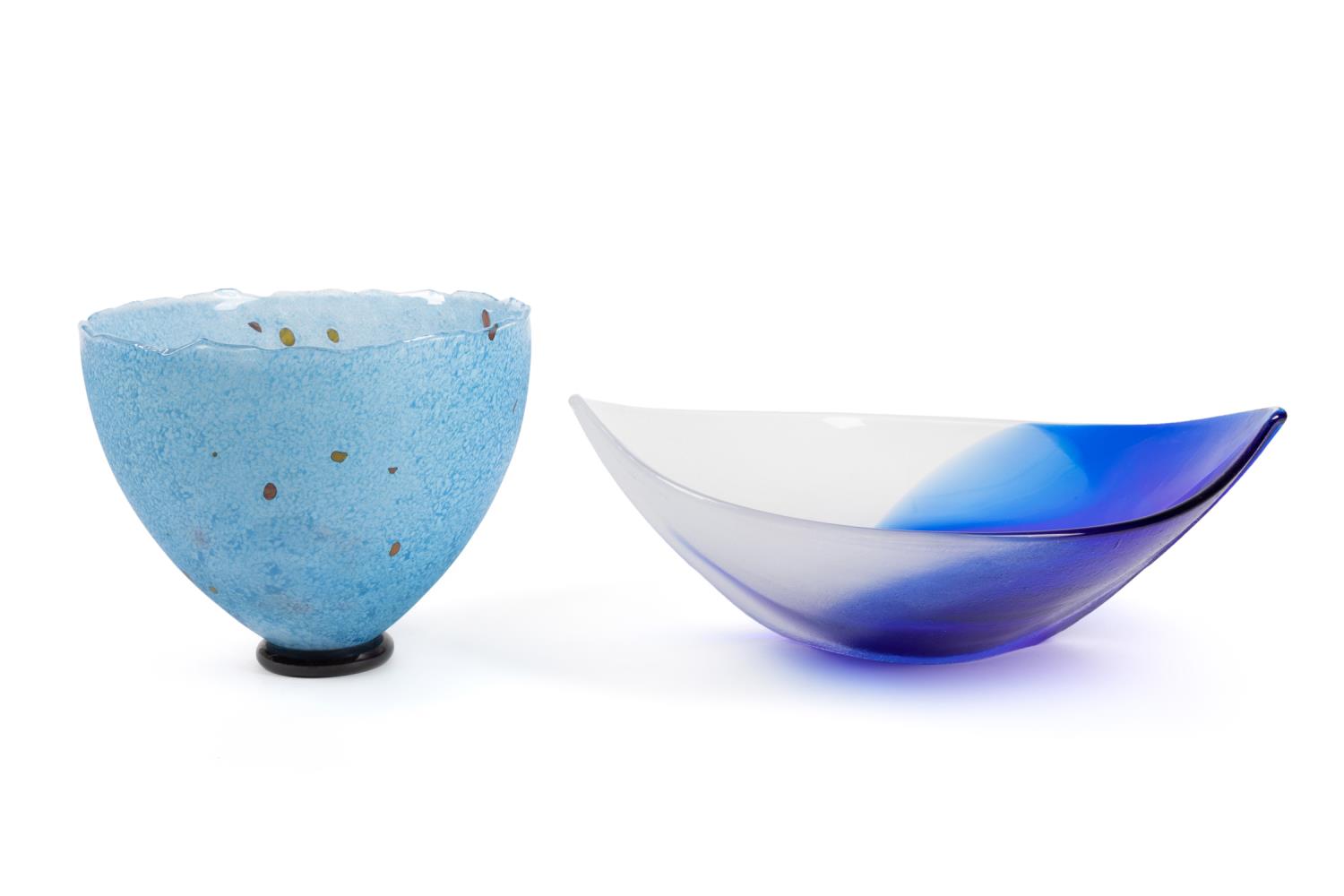 TWO ART GLASS BOWLS, B. VALLIEN &