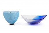 TWO ART GLASS BOWLS, B. VALLIE