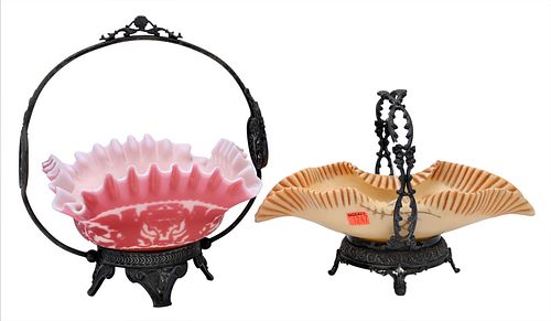 TWO ART GLASS BRIDAL BASKETSTwo Art