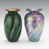 TWO ART GLASS CABINET VASES, B