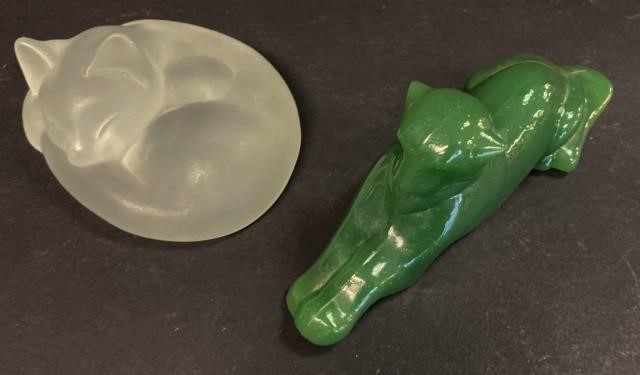TWO ART GLASS CATS2 unsigned art