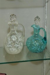TWO ART GLASS CRUETS. A white