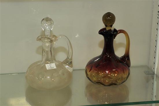 TWO ART GLASS CRUETS. A 1st grind