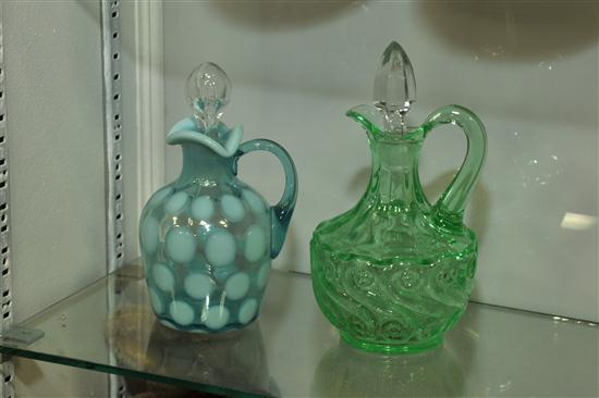 TWO ART GLASS CRUETS. An apple