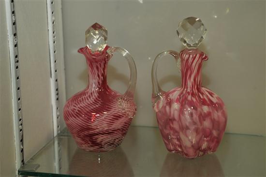 TWO ART GLASS CRUETS.Both in