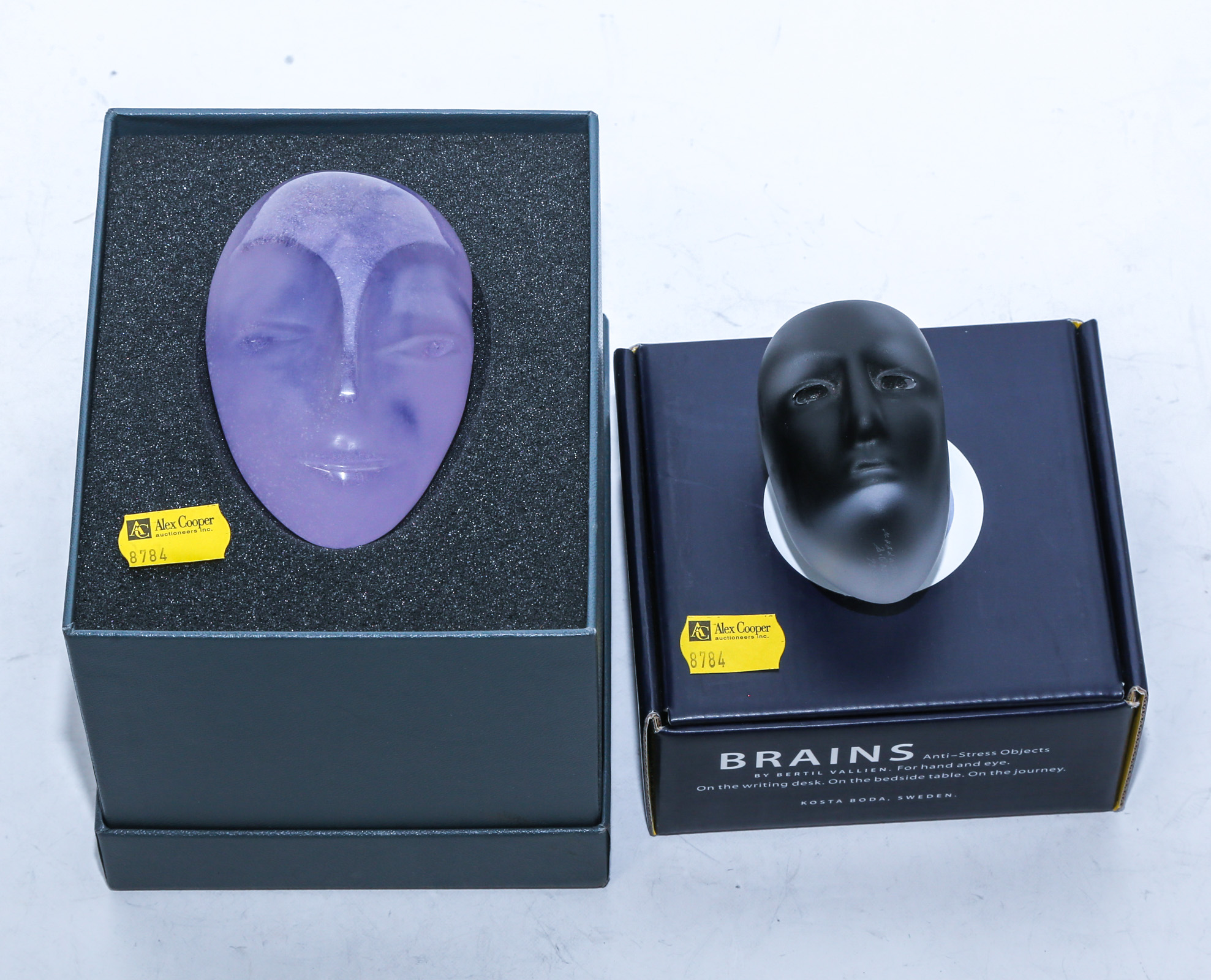TWO ART GLASS FACE SCULPTURES