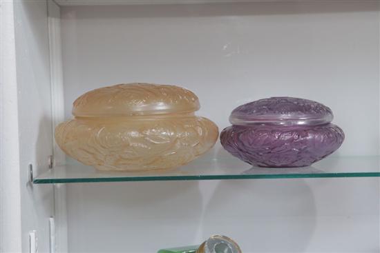 TWO ART GLASS HUMMINGBIRD RELIEF