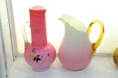 TWO ART GLASS PITCHERS. A sati