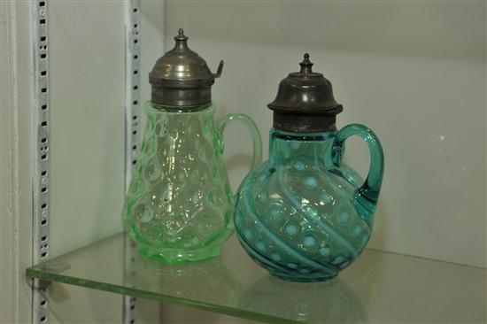 TWO ART GLASS SYRUPS. Blue
