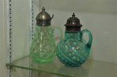 TWO ART GLASS SYRUPS. Blue opa