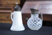 TWO ART GLASS SYRUPS. White op