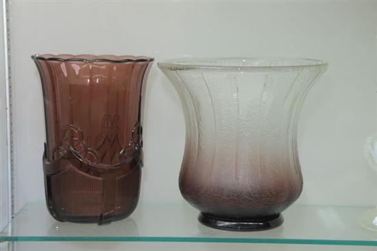 TWO ART GLASS VASES. A Val St.