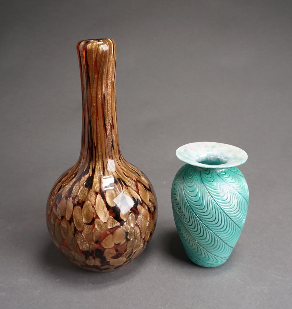 TWO ART GLASS VASES, H OF TALLER: