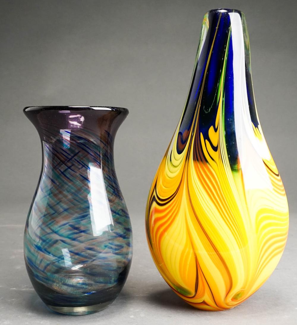 TWO ART GLASS VASES, H OF TALLER: