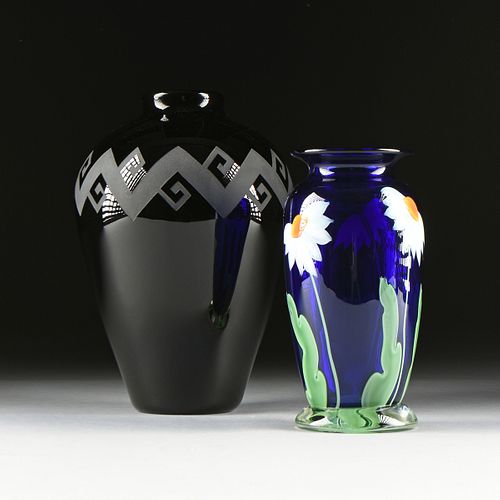 TWO ART GLASS VASES, LATE 20TH