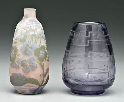 Two art glass vases: one with