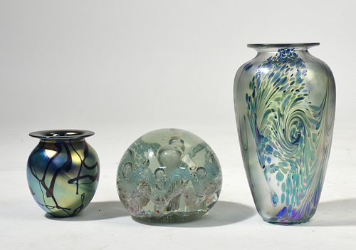 TWO ART GLASS VASES SIGNED EICKHOLT