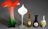 TWO ART GLASS VASES, TWO PORCE