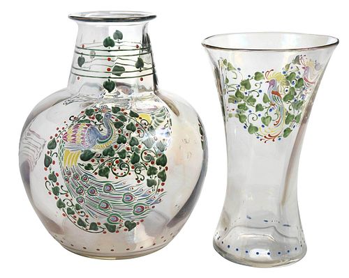 TWO ART NOUVEAU HAND PAINTED