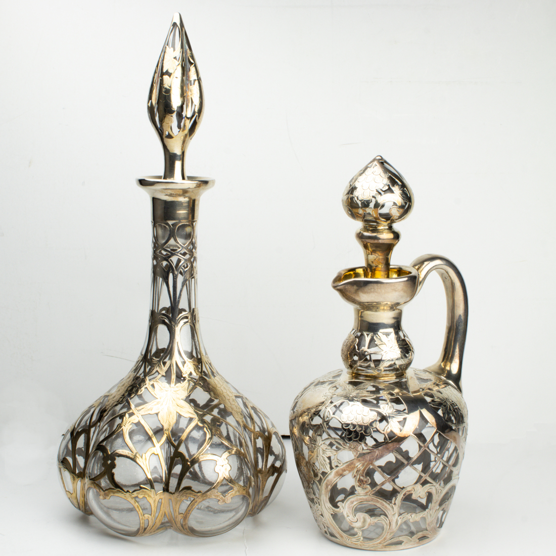 TWO ART NOUVEAU SILVER OVERLAY