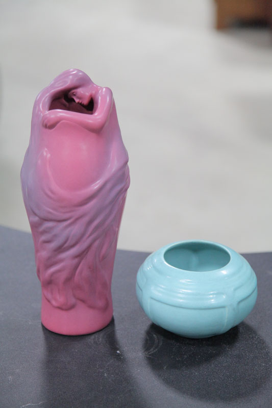 TWO ART POTTERY VASES. A mat Van