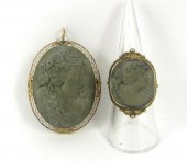 TWO ARTICLES OF LAVA CAMEO JEW