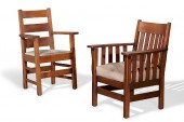 TWO ARTS AND CRAFTS OAK ARMCHA