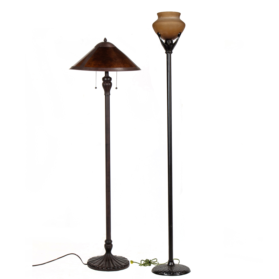 TWO ARTS AND CRAFTS STYLE PATINATED