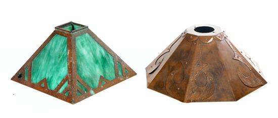 TWO ARTS & CRAFTS LAMP SHADES. 