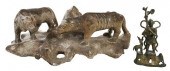 TWO ASIAN BRONZE AND CARVED ST