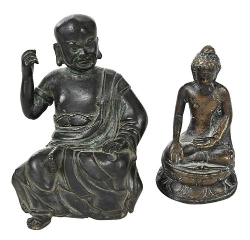 TWO ASIAN BRONZE BUDDHA AND