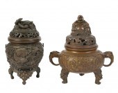 TWO ASIAN BRONZE COVERED VESSE