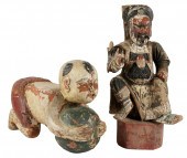 TWO ASIAN CARVED AND POLYCHROM