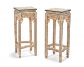 TWO ASIAN CARVED BONE PLANT ST