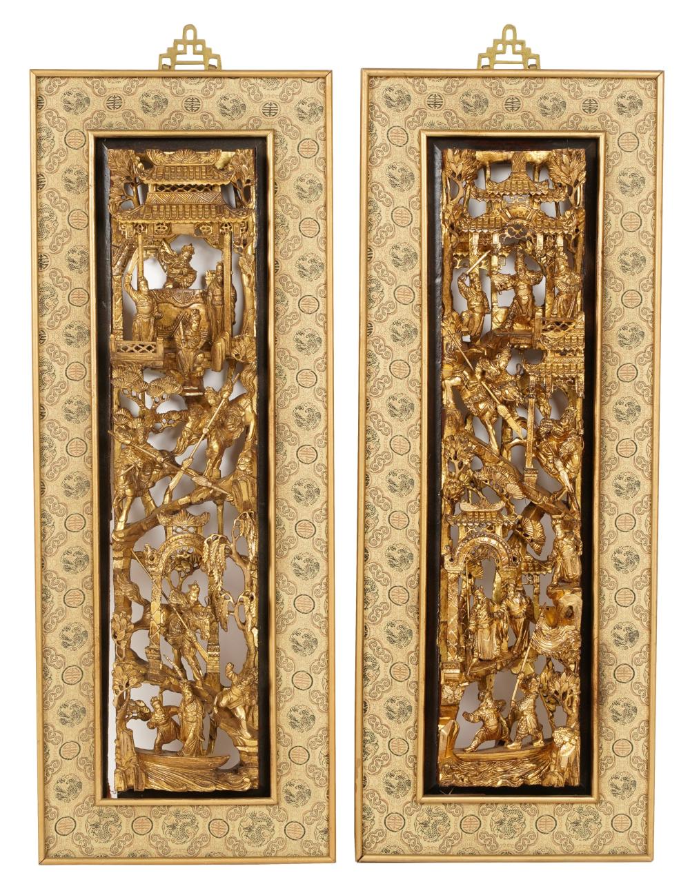TWO ASIAN CARVED GILTWOOD FIGURAL