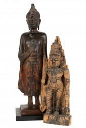TWO ASIAN CARVED WOOD FIGUREST