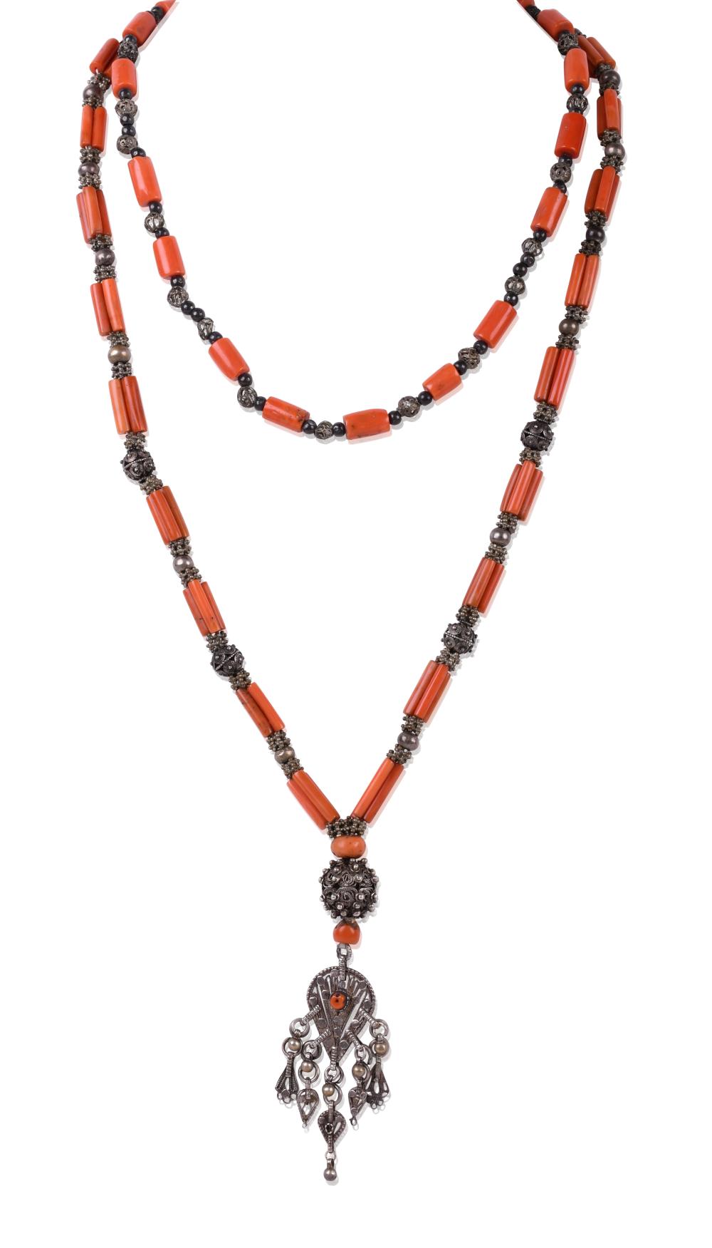 TWO ASIAN CORAL AND SILVER