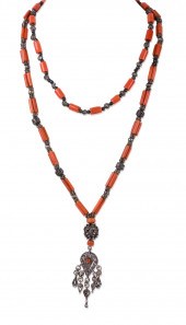 TWO ASIAN CORAL AND SILVER VIN