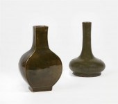 TWO ASIAN GREEN GLAZED CERAMIC