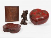 TWO ASIAN RED LIDDED BOXESTwo