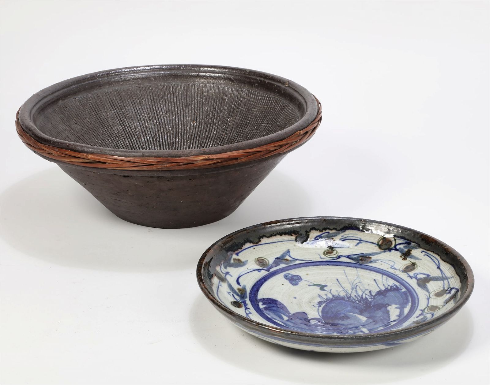 TWO ASIAN STONEWARE ARTICLESTwo