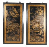 TWO ASIAN-STYLE PAINTED WOOD W