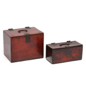 TWO ASIAN WOOD TRAVEL BOXES<br