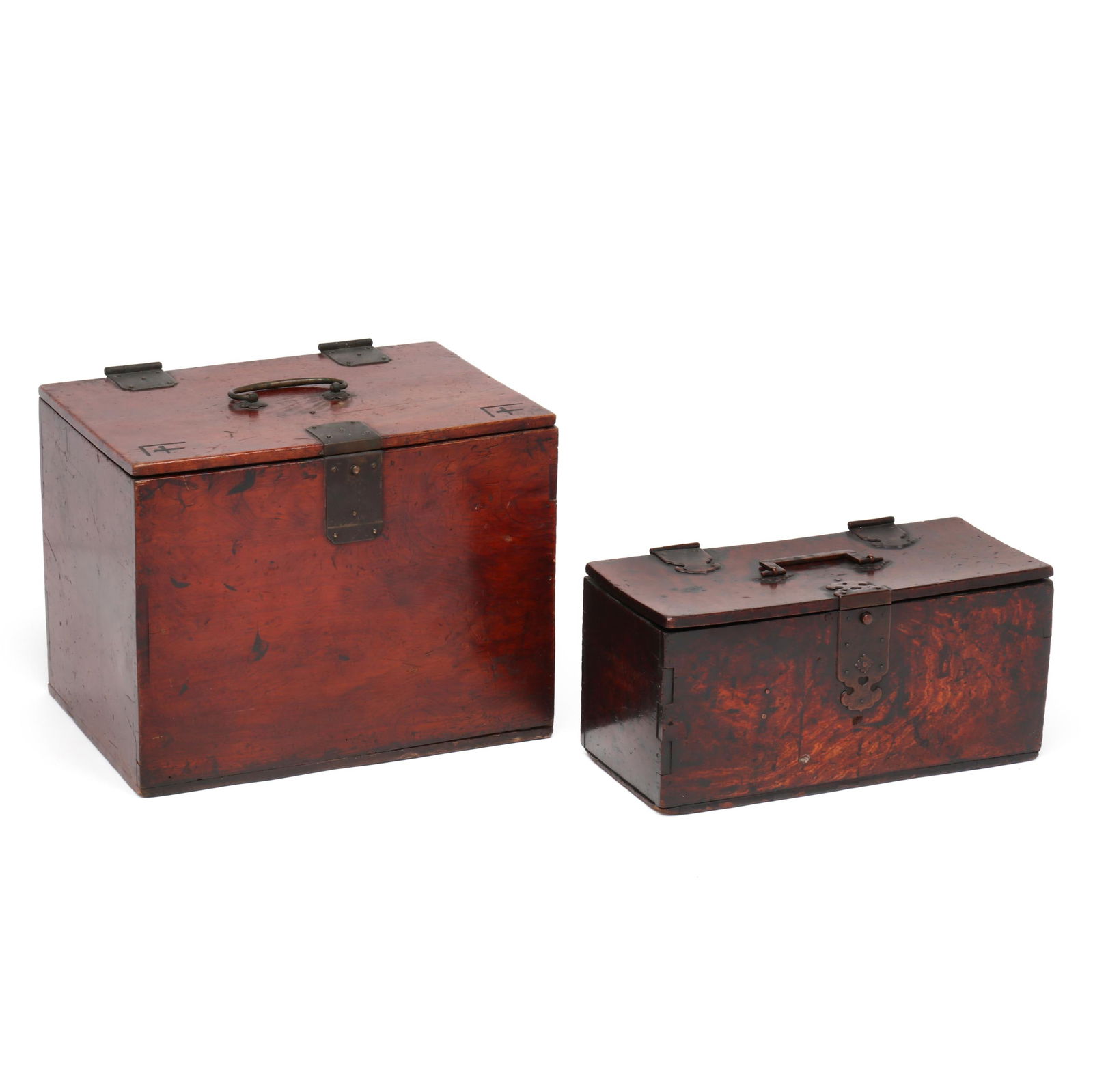 TWO ASIAN WOOD TRAVEL BOXESTwo