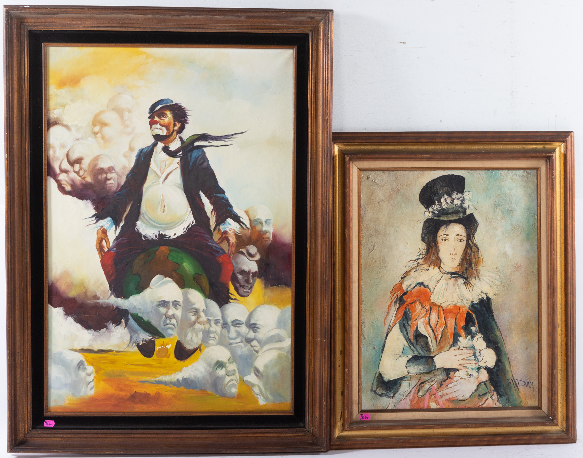 TWO ASSORTED FRAMED CLOWN PAINTINGS